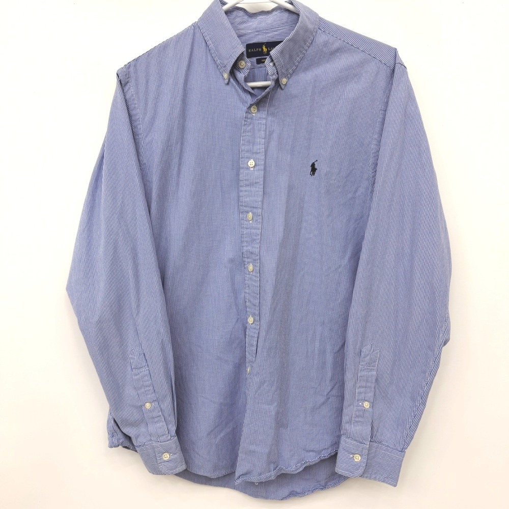 Polo Ralph Lauren Gingham Button Down Custom Fit Mens Large Blue
